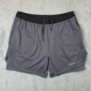YoungLA 2 in 1 Athletic Shorts Mens XXL Grey Mesh Training Gym Inseam 5" Lined